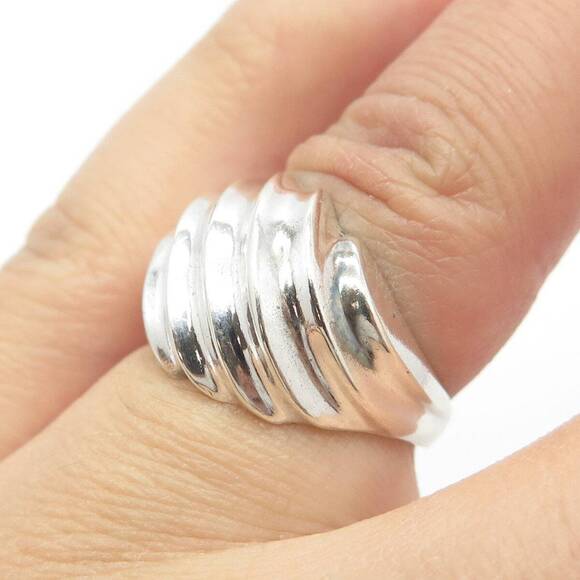 925 Sterling Silver Vintage Ribbed Ring Size 5.5 - Picture 2 of 8
